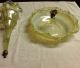 Antique Victorian Vaseline Opalescent Art Glass Bowl Stand And Matching Epergne Vases photo 5