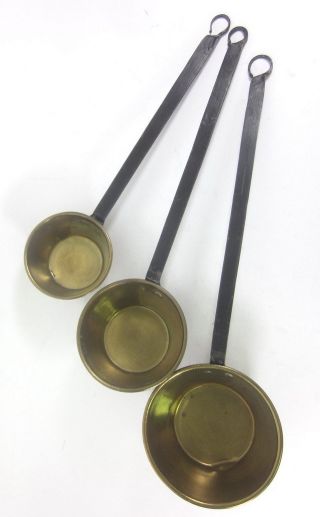 Vintage Designer Black Cast Iron Long Handle Brass Pots 3pc Set photo