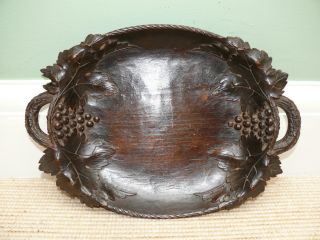 19thc Black Forest Plate With Carved Oak & Berry Decor photo