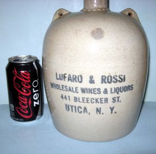 Antique Stoneware 1 Gallon Whiskey Jug.  Lufaro & Ross Wines & Liquors,  Utica Ny photo