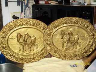 Vintage 2 Unique Brass Wall Plaque Plates Lombard C&a England - Great Buy photo