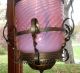 Antique Ornate Victorian Cranberry Opalescent Glass Hall Parlor Hanging Lamp Lamps photo 3