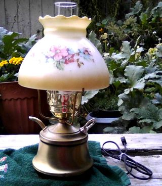 Vintage Antique Gone With The Wind Milkglass Shade Oil Style Electric Table Lamp photo