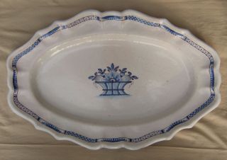 Antique 18th C French Faience Brune Rouen Blue White Serving Platter 18 