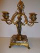 Antique Brass Bronze Cherub Candeholder Marble Base Clawed Foot Double Candle Lamps photo 2