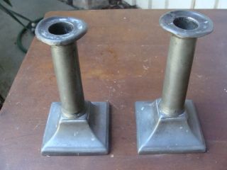 Pair Ca 1800 Neoclassical Pewter Pushup Candlesticks photo
