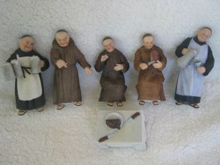 Antique German Bisque Figurines Of Monks With Table photo