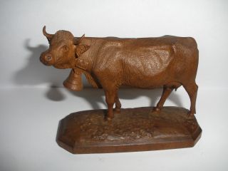 Antique Vintage Black Forest Fine Wood Carving Hand Carved Cow Figure photo
