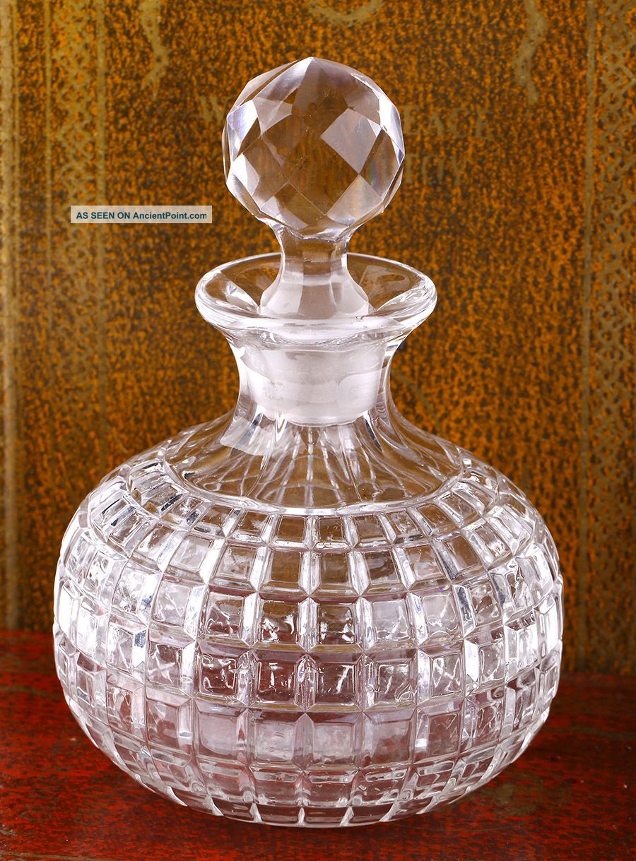 Antique Rare Square Cut Lead Crystal Decanter Hand Blown Handblown 1800 ' S Decanters photo