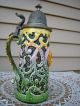 Antique Fancy Lidded Tankard With Raised Child ' S Face And Scroll Work Mugs & Tankards photo 2