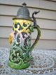 Antique Fancy Lidded Tankard With Raised Child ' S Face And Scroll Work Mugs & Tankards photo 3