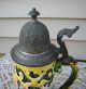 Antique Fancy Lidded Tankard With Raised Child ' S Face And Scroll Work Mugs & Tankards photo 6