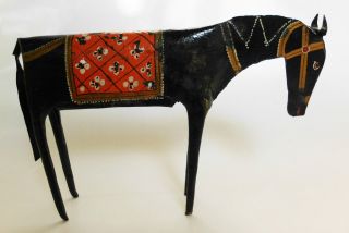 Antique Forged Wrought Iron Horse Primitave Hand Painted Folk Art Handmade photo