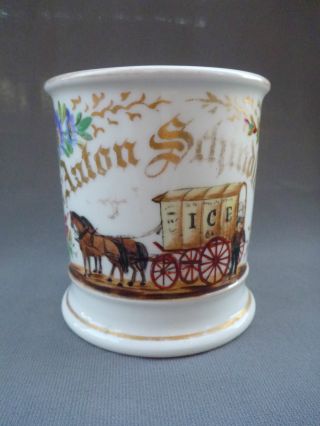 Antique Porcelain Occupational Barbers Shaving Mug Ice Delivery Truck photo
