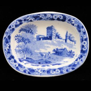 Rare Hackwood Pearlware Historical Staffordshire Toy Platter Monastery 1830 photo