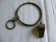 Old Brass Whistle On Heavy Brass Ring Wood Pee Metalware photo 3