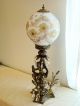 Vintage Cherub French Metal Table Lamp Mid 1900s Gilded White Glass Globe Lamps photo 1