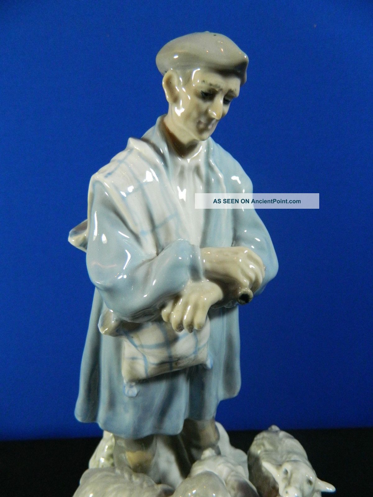 Antique Hand Painted Porcelain Figurine Shepherd A.  Peyro Spain Valencia Figurines photo