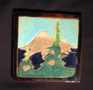 E Van Zandt Ceramic Tile 1930 Mountain Wuth Trees Scene photo