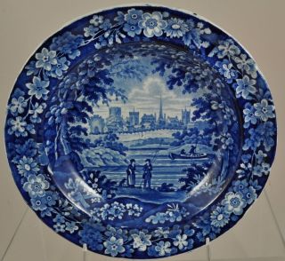 Dark Blue Historical Staffordshire Diorama Series Soup Plate View Of York photo