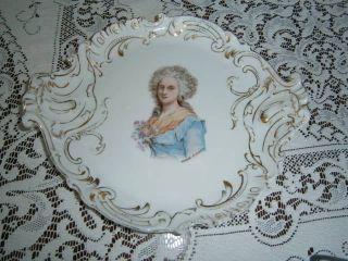 Antique Carlsbad Austria French Madame Elisabeth Portrait Cabinet China Plate photo