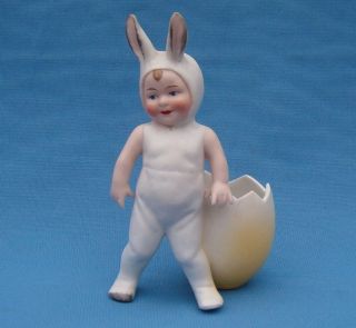 Easter Egg Bunny Boy Heubach German Bisque Porcelain Piano Baby Figurine photo