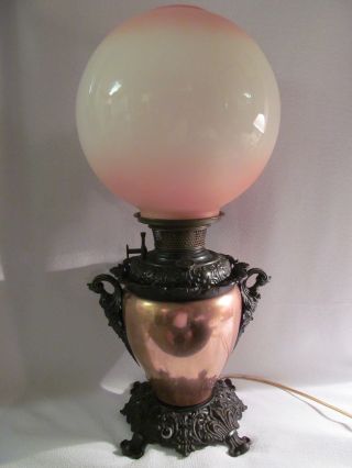 Antique Bradley & Hubbard Electrified Oil Lamp,  C.  1887.  And Working photo