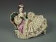 Antique German Volkstedt Dresden Lace & Pink Roses Lady Recamier Sofa Figurine Figurines photo 10