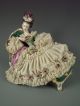 Antique German Volkstedt Dresden Lace & Pink Roses Lady Recamier Sofa Figurine Figurines photo 2