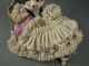 Antique German Volkstedt Dresden Lace & Pink Roses Lady Recamier Sofa Figurine Figurines photo 3