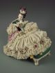 Antique German Volkstedt Dresden Lace & Pink Roses Lady Recamier Sofa Figurine Figurines photo 4
