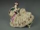 Antique German Volkstedt Dresden Lace & Pink Roses Lady Recamier Sofa Figurine Figurines photo 8