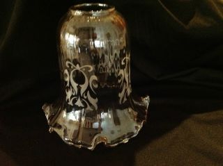 Rare Vintage Antique Victorian Embossed Etched Satin Glass Amber Lamp Shade photo