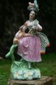 19th C.  Staffordshire Of A Female Figurine With A Dog & Parrot Figurines photo 1