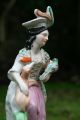 19th C.  Staffordshire Of A Female Figurine With A Dog & Parrot Figurines photo 4
