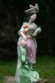 19th C.  Staffordshire Of A Female Figurine With A Dog & Parrot Figurines photo 5