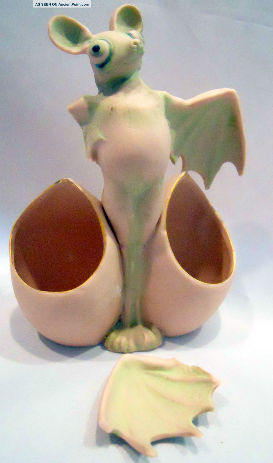 Schafer & Vater German Porcelain Figurine Bat Toothpick Holder Pink Bisque Figurines photo