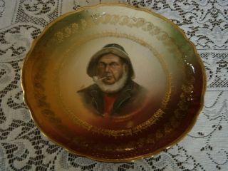 Antique Mariner Seafarer Fire China Hand Painted Portrait Cabinet Plate photo