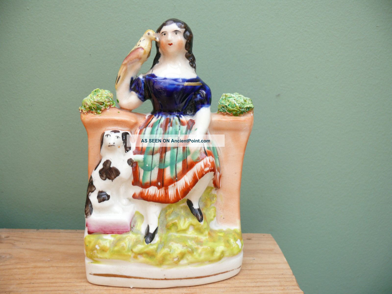 Mid 19thc Staffordshire Flatback Figure With Female & Dog Figurines photo