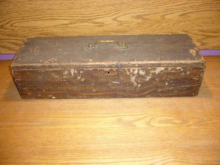 Antique Hand Made Wooden Grain Painted Tool Box Box Storage Box Brass Handle photo