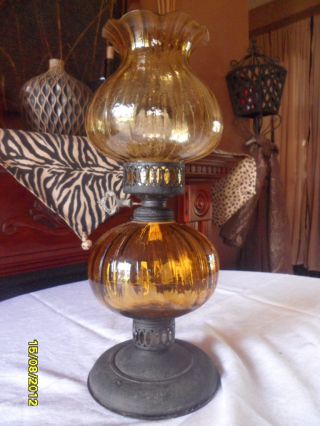 Antique Oil Lamp With Shade Amber Color 15x7x18 Just Gorgeous And Old In Per photo