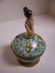 Porcelain French Hand Painted Quill Inkwell Figurine W/ 2 Wells Hinged Lid C1915 Figurines photo 1