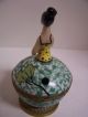 Porcelain French Hand Painted Quill Inkwell Figurine W/ 2 Wells Hinged Lid C1915 Figurines photo 3