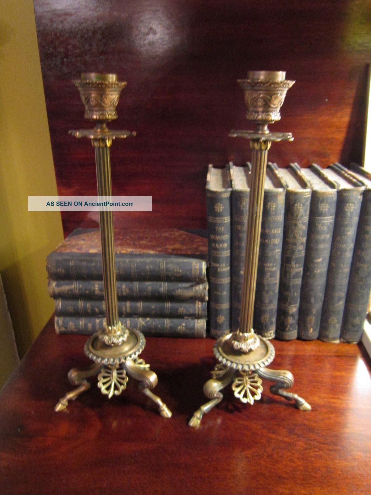Antique Bronze Hoof Footed Candlesticks Barbedienne France 19th Century Metalware photo