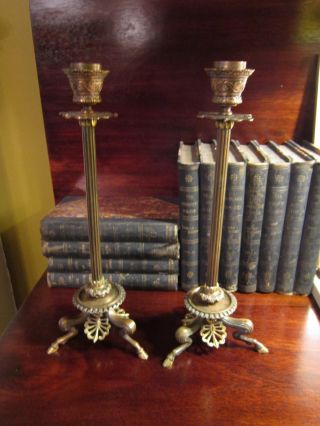 Antique Bronze Hoof Footed Candlesticks Barbedienne France 19th Century photo