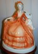 Antique Dresden Germany Porcelain Lady Half Doll Lamp Base Spaniel Dog Chair Figurines photo 4
