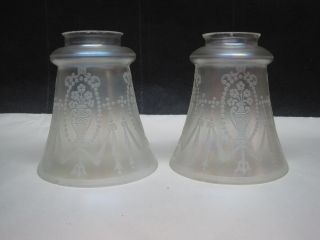 Antique Pair Etched Luster Light Shades photo