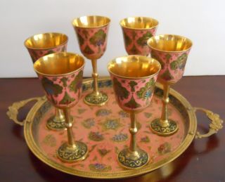 Set Of Iliquor Cups And Tray,  India Metalware 1970s photo