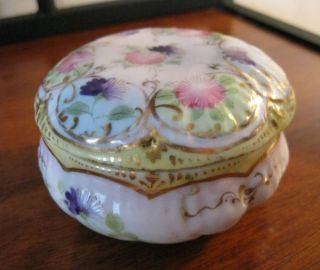 Antique French European Porcelain Dresser Box Hand Painted Flowers Powder Jar photo