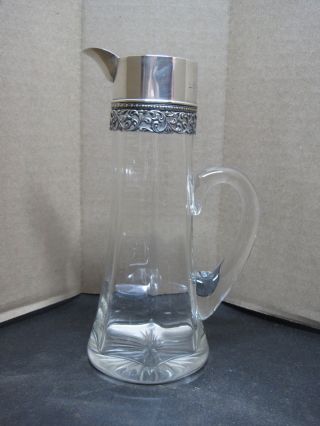 Antique Crystal Pitcher With Decorative Sterling Top & Spout photo